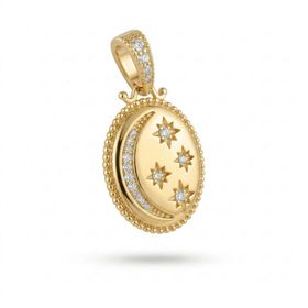 Zeino 14K Altın Kaplama 28 mm Ay Yıldız Zirkon Taşlı Madalyon Kolye Ucu