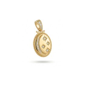 Zeino 14K Altın Kaplama 28 mm Ay Yıldız Zirkon Taşlı Madalyon Kolye Ucu