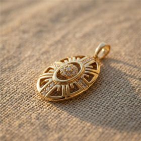 Zeino 14K Altın Kaplama 3 cm Zirkon Taş Detaylı Oval Kolye Ucu