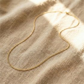 Zeino 14K Altın Kaplama - 45 cm / 2 mm İnce Ezme Zincir Çelik Kolye
