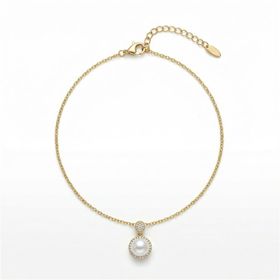 Zeino 14K Altın Kaplama 45+5 cm İncili Zirkon Taşlı Zincir Kolye