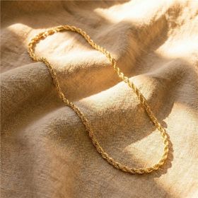 Zeino 14K Altın Kaplama - 60 cm 5 mm Burgu Zincir Çelik Kolye