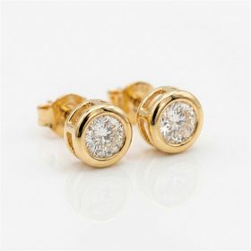 Zeino 14K Altın Kaplama 9 mm Tektaş Zirkon Çelik Küpe