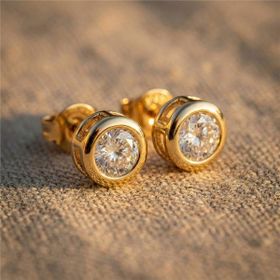 Zeino 14K Altın Kaplama 9 mm Tektaş Zirkon Çelik Küpe