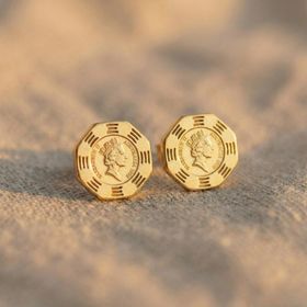 Zeino 18K Altın Kaplama - 1 cm Elizabeth Altıgen Çelik Küpe