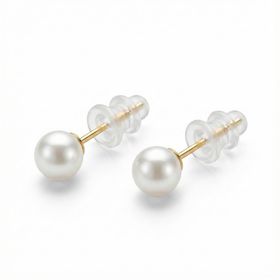 Zeino 4 mm Çap - 925 Ayar Gümüş Çivili - 14k Altın Kaplama Beyaz İnci Çivi Küpe