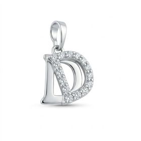 Zeino Beyaz Altın Kaplama 18 mm D Harfi Zirkon Taş Detaylı Kolye Ucu