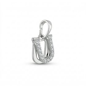 Zeino Beyaz Altın Kaplama 18 mm U Harfi Zirkon Taş Detaylı Kolye Ucu