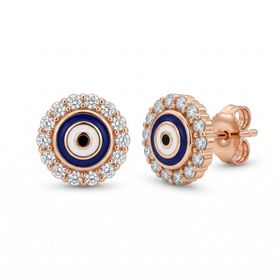 Zeino Rose Altın Kaplama 11 mm Nazar Boncuklu Zirkon Taşlı Küpe