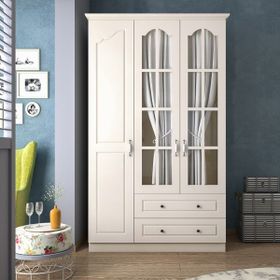Zenio Assos Saten Beyaz 3 Kapak 2 Çekmeceli Gardırop