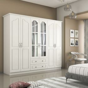 Zenio Assos Saten Beyaz 6 Kapak 2 Çekmeceli Gardırop