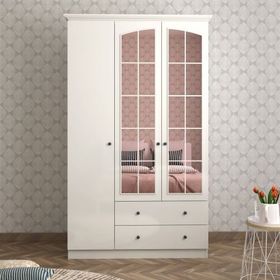 Zenio Rose Beyaz 3 Kapak 2 Çekmeceli Gardırop