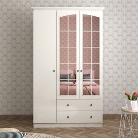 Zenio Rose Beyaz 3 Kapak 2 Çekmeceli Gardırop