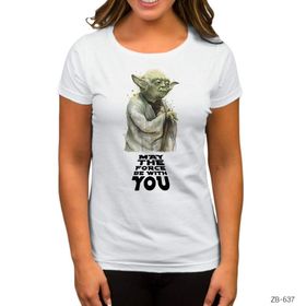 Zepplin Star Wars Yoda May the Force Be With You Beyaz Kadın T-shirt