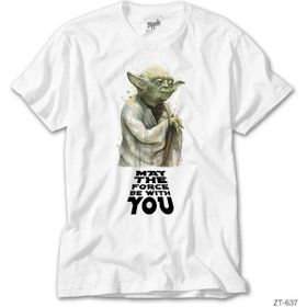 Zepplin Star Wars Yoda May the Force Be With You Beyaz Kadın T-shirt