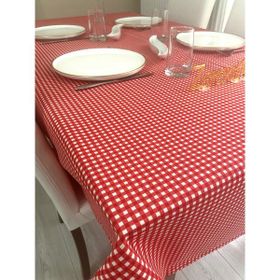 Zeren Home 160x260 cm Sıvı Geçirmez Dertsiz Mini Piti Kare Kırmızı Masa Örtüsü