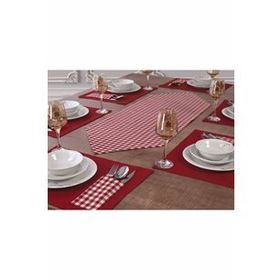Zeren Home Gri Amerikan Servis Ve 6 Kişilik Ekose Runner Seti