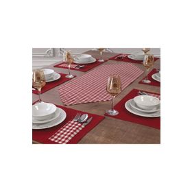 Zeren Home Gri Amerikan Servis Ve 6 Kişilik Ekose Runner Seti