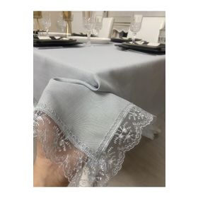 Zeren Home Keten Görünümlü Dantel Detaylı Simli Dertsiz Gri 140x230 cm Masa Örtüsü