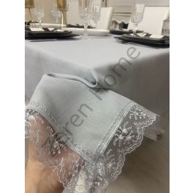 Zeren Home Keten Görünümlü Dantel Detaylı Simli Dertsiz Gri 150x240 cm Masa Örtüsü