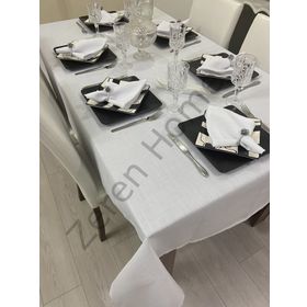 Zeren Home Keten Görünümlü Dertsiz Beyaz 25 Parça 150x200 cm Masa Örtüsü