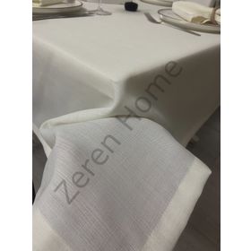 Zeren Home Keten Görünümlü Dertsiz Krem 25 Parça 140x240 cm Masa Örtüsü