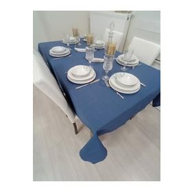 Zeren Home Keten Görünümlü İndigo Mavi Dertsiz 140x200 cm Masa Örtüsü
