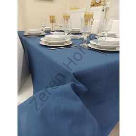 Zeren Home Keten Görünümlü İndigo Mavi Dertsiz 150x500 cm Masa Örtüsü