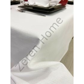 Zeren Home Keten Görünümlü Simli Dertsiz Beyaz 150 x 220 cm Masa Örtüsü