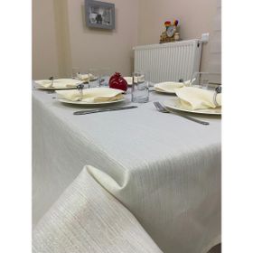 Zeren Home Keten Görünümlü Simli Dertsiz Krem Masa Örtüsü