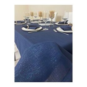 Zeren Home Keten Görünümlü Simli Dertsiz Lacivert Masa Örtüsü