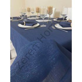 Zeren Home Keten Görünümlü Simli Dertsiz Lacivert Masa Örtüsü