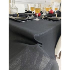 Zeren Home Keten Görünümlü Simli Siyah Begonvil 13 Parça Masa Örtüsü