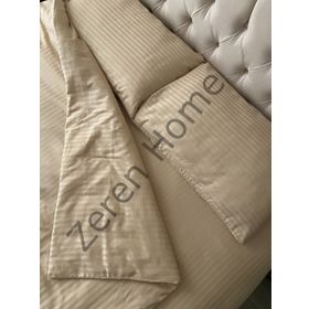 Zeren Home Lastikli Çarşaf %100 Merserize Pamuk Saten Çizgili Tek Kişilik Nevresim Takımı