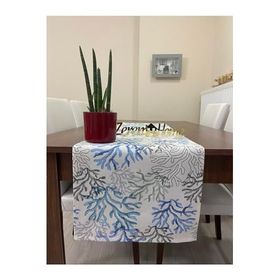 Zeren Home Mercan Desenli Sıvı Geçirmez Mavi 45x160 cm Runner
