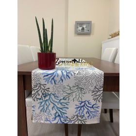 Zeren Home Mercan Desenli Sıvı Geçirmez Mavi 45x160 cm Runner