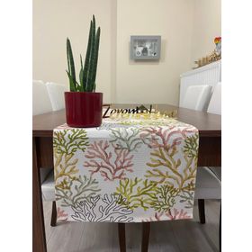 Zeren Home Mercan Desenli Sıvı Geçirmez Pembe 45x160 cm Runner