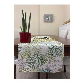Zeren Home Mercan Desenli Sıvı Geçirmez Yeşil 45x160 cm Runner