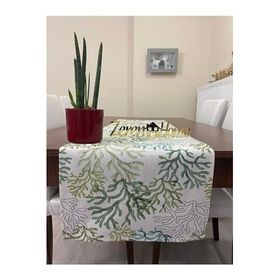 Zeren Home Mercan Desenli Sıvı Geçirmez Yeşil 45x160 cm Runner