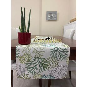 Zeren Home Mercan Desenli Sıvı Geçirmez Yeşil 45x160 cm Runner