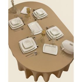 Zeren Home Polyester Keten Dertsiz Oval Kapuçino Masa Örtüsü