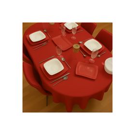 Zeren Home Polyester Keten Dertsiz Oval Kırmızı 150 x 210 cm Masa Örtüsü