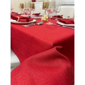 Zeren Home Polyester Keten Simli Kırmızı Masa Örtüsü