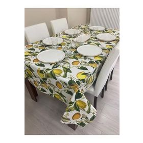Zeren Home Sarı Limon Desenli Krem 150x260 cm Masa Örtüsü