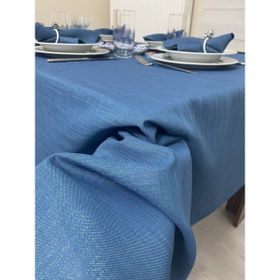 Zeren Home Simli Keten Görünümlü Mavi 150x260 cm İndigo Begonvil Masa Örtüsü