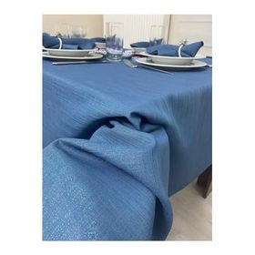 Zeren Home Simli Keten Görünümlü Mavi 150x350 cm İndigo Begonvil Masa Örtüsü