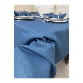 Zeren Home Simli Keten Görünümlü Mavi 150x350 cm İndigo Begonvil Masa Örtüsü