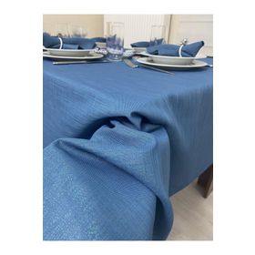 Zeren Home Simli Keten Görünümlü Mavi 150x350 cm İndigo Begonvil Masa Örtüsü