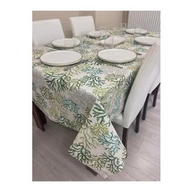 Zeren Home Sıvı Geçirmez Dertsiz Yeşil Mercan Desenli 160x220 cm Masa Örtüsü