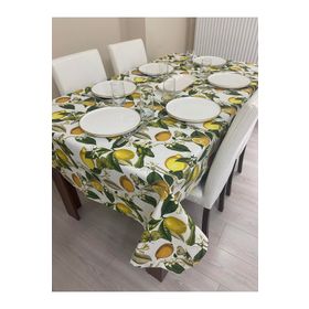 Zeren Home Sıvı Geçirmez Limon Desenli 150x300 cm Masa Örtüsü